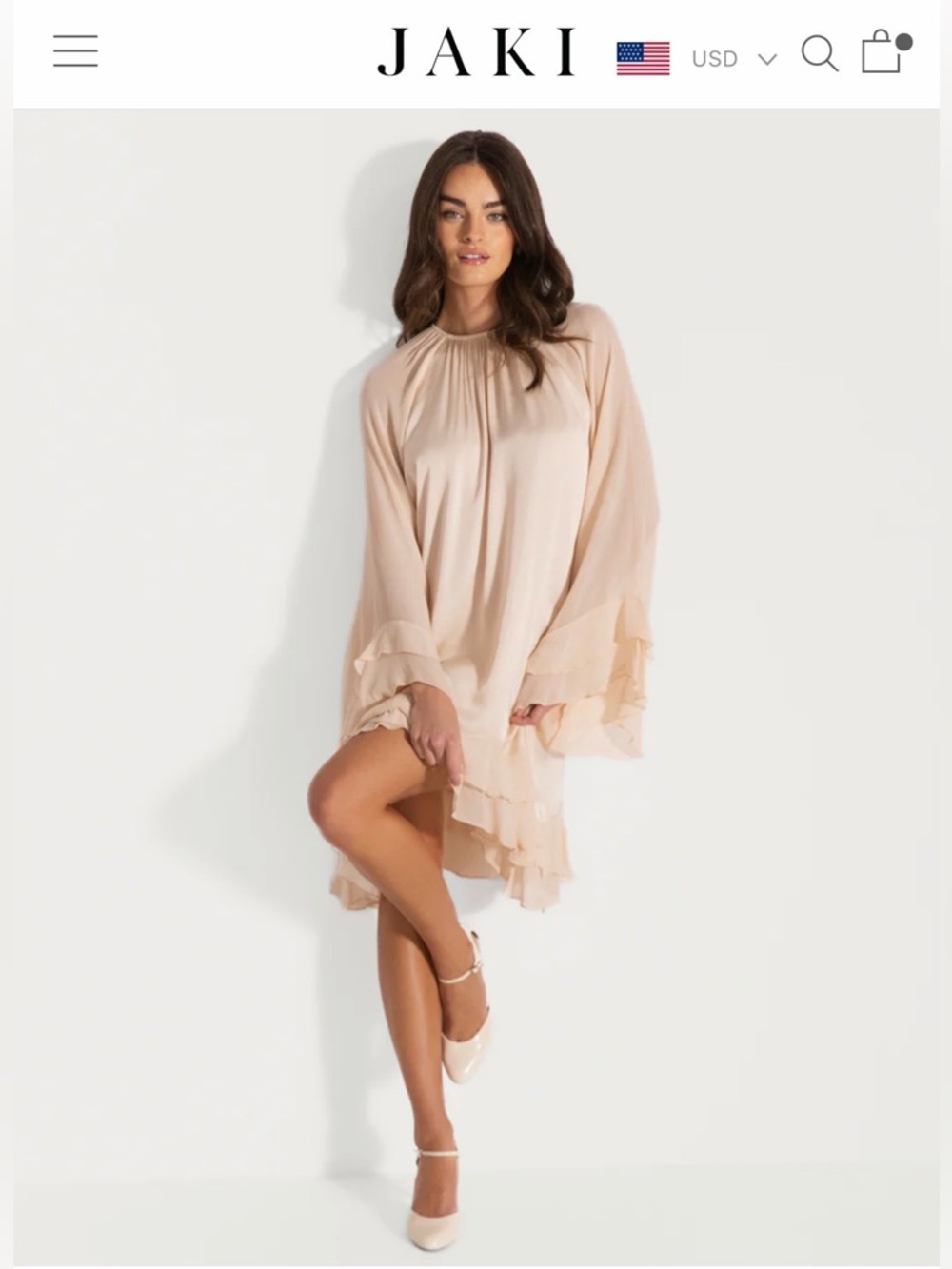 JAKI Estelle Ruffle Midi Dress. Cream. Medium.